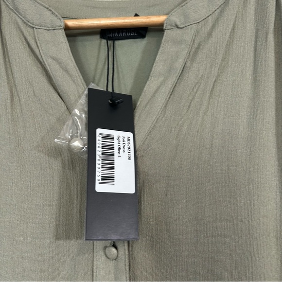Mikarose Sage Green Tiered Midi Dress Large Rayon Short Sleeve Button Front NWT - Picture 6 of 9